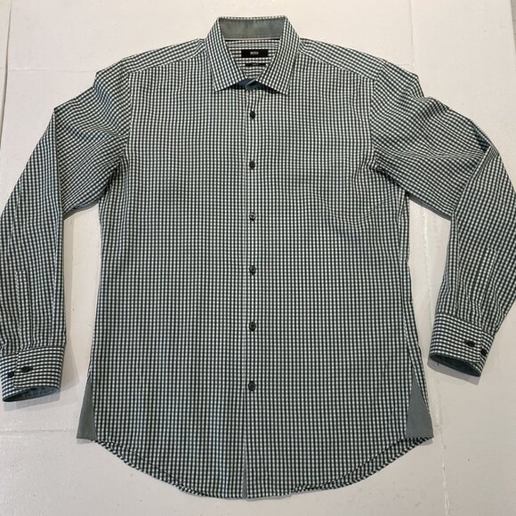 Hugo Boss Dress Shirt Green Gingham 41/16 - Picture 1 of 8